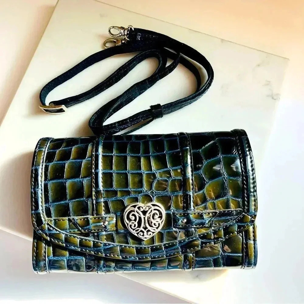 Brighton Bellissimo Heart Downtown Patent Leather Croco Wallet/Organizer Purse